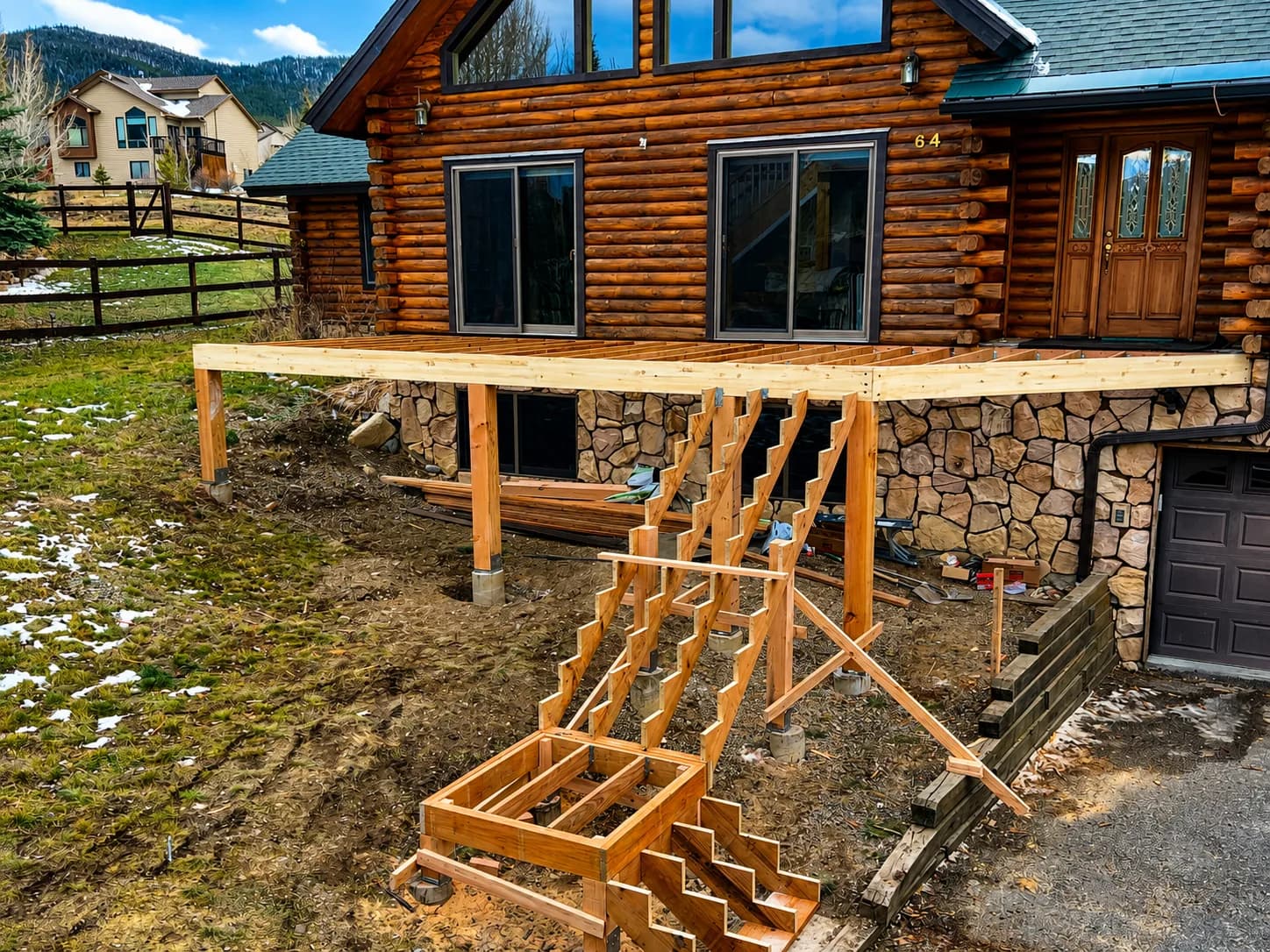 Log Home Deck — Framing